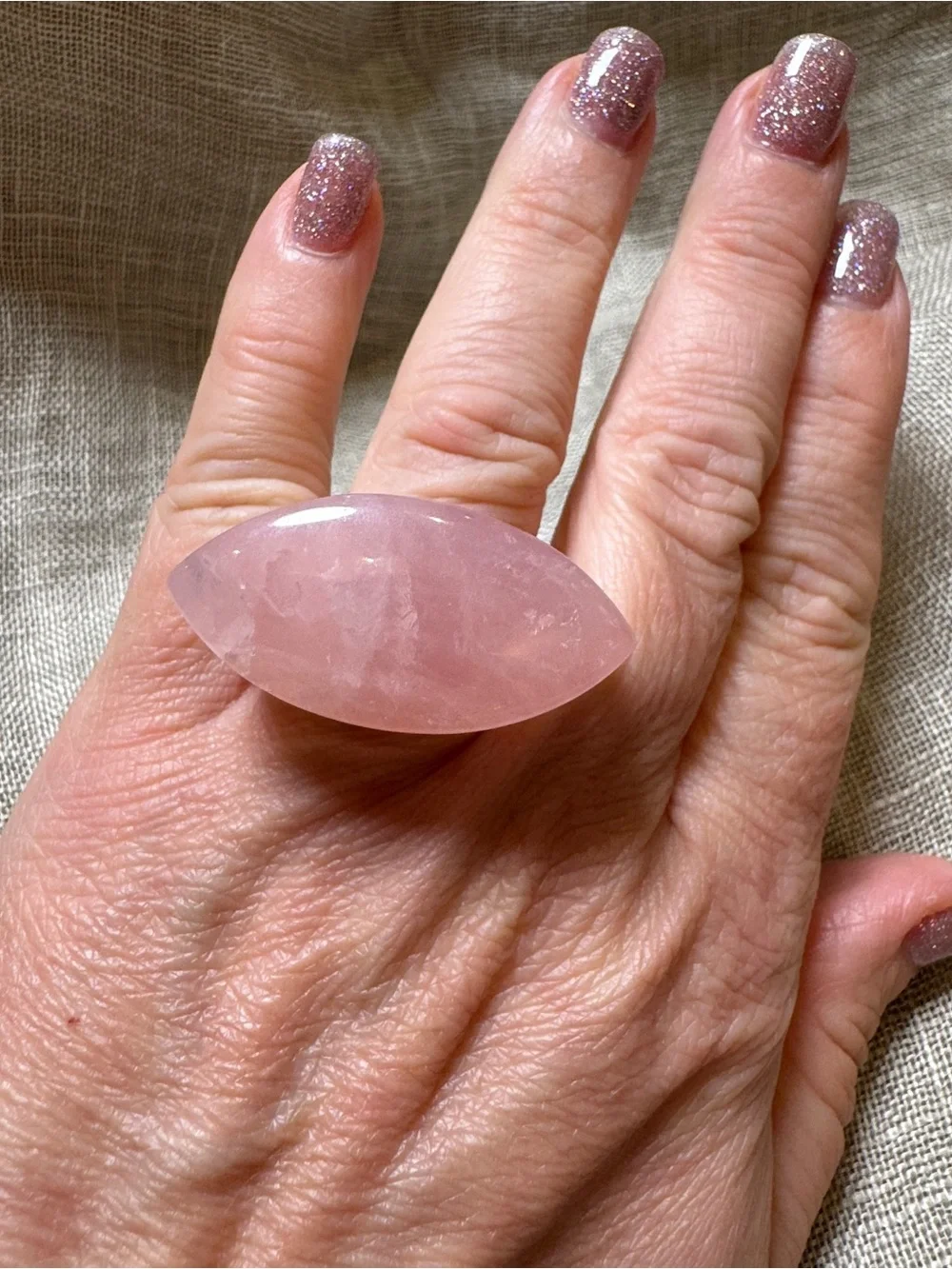 Genuine Rose Quartz Chunky Statement Ring Size 7